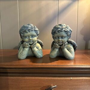 Resin Cherub Angel Antique Wash Set of 2 Angel Statues